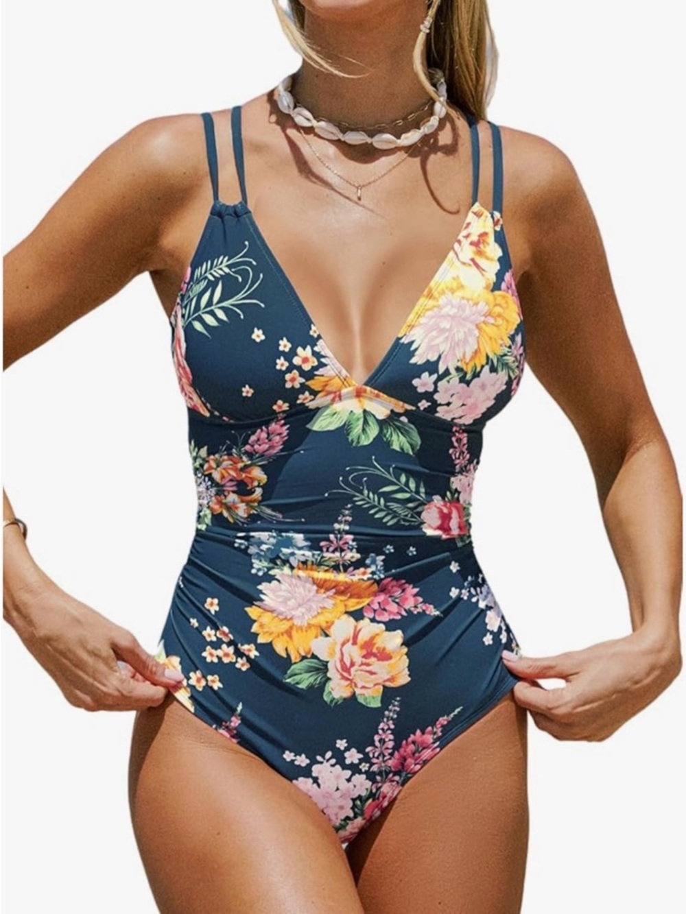 NWT CUPSHE One Piece Swimsuit Back Cutout Floral Print O Ring
